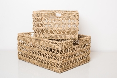 CANASTO/CAJA "MOZAMBIQUE" S RECTANGULAR DE SEAGRASS CON ASAS "S" - Marian - Todo Organizado