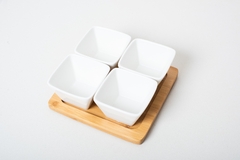 SET X 4 COPETINEROS "GRECIA" DE CERAMICA Y BASE BAMBOO - comprar online
