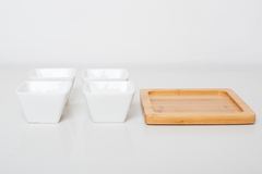 SET X 4 COPETINEROS "GRECIA" DE CERAMICA Y BASE BAMBOO - Marian - Todo Organizado