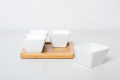 SET X 4 COPETINEROS "GRECIA" DE CERAMICA Y BASE BAMBOO - tienda online
