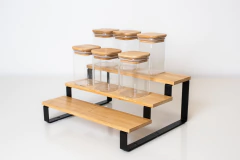 Imagen de ESCALERITA "FOLK" DE BAMBOO CON HIERRO 3 ESCALONES