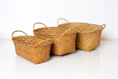 SET x3 CANASTOS "ZANZU" CON MANIJAS DE FIBRAS NATURALES "TOSTADO" - Marian Todo Organizado