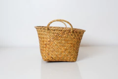 SET x3 CANASTOS "ZANZU" CON MANIJAS DE FIBRAS NATURALES "TOSTADO" - comprar online