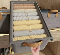 CAJA PLEGABLE TELA "MALKA" CON MANIJA Y TAPA TRANSPARENTE "L"