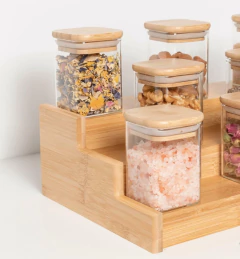 FRASCO DE VIDRIO "CAPRI" 6x9 CM CON TAPA DE BAMBOO CUADRADA #1 en internet