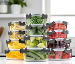 COMBO x 4 CONTENEDORES "MARU" REDONDOS HERMETICOS DE VIDRIO CON TRABAS - comprar online