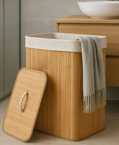 ORGANIZADOR "MALAGA" LAUNDRY NATURAL CON LIENZO DE BAMBOO CUADRADO - comprar online