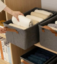 CAJA PLEGABLE "MALKA" RECTANGULAR CON MANIJAS MARRONES - tienda online