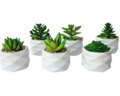 MACETA ROMBOS "SUCULENTA" BLANCA CON PLANTA ARTIFICIAL - Marian Todo Organizado