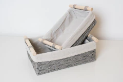 SET x2 CANASTAS "GIRONA PAMPA" CON TELA Y MANIJAS DE MADERA - Marian Todo Organizado