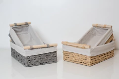 SET x2 CANASTAS "GIRONA PAMPA" CON TELA Y MANIJAS DE MADERA - comprar online