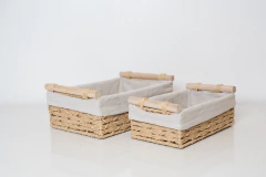 SET x2 CANASTAS "GIRONA PAMPA" CON TELA Y MANIJAS DE MADERA - Marian Todo Organizado