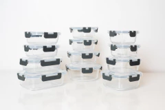 COMBO x 4 CONTENEDORES "MARU" CUADRADOS HERMETICOS DE VIDRIO CON TRABAS - Marian - Todo Organizado