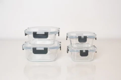 COMBO x 4 CONTENEDORES "MARU" CUADRADOS HERMETICOS DE VIDRIO CON TRABAS - comprar online