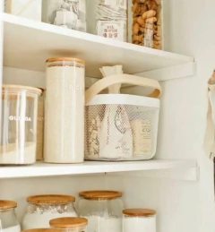 CANASTO "ZABELLE" CON MANIJA DE BAMBOO "S" - Marian Todo Organizado