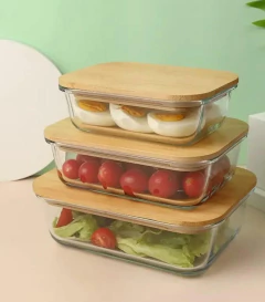 COMBO X 3 "VALSEN" HERMETICO DE VIDRIO CON TAPA BAMBOO - comprar online