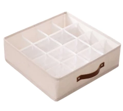 CAJA PLEGABLE "REMI" DE TELA 16 DIVISIONES CON MANIJA DE CUERO - comprar online