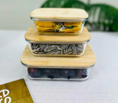 Imagen de COMBO X 3 "VALSEN" HERMETICO DE VIDRIO CON TAPA BAMBOO