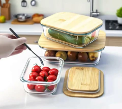 COMBO X 3 "VALSEN" HERMETICO DE VIDRIO CON TAPA BAMBOO - Marian - Todo Organizado
