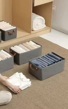 CAJA PLEGABLE TELA "MALKA" CON MANIJA Y TAPA TRANSPARENTE "L" - Marian Todo Organizado