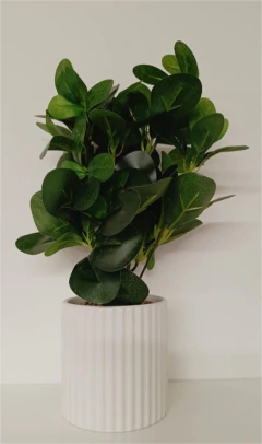 PLANTA ARTIFICIAL "ROBERTA" CON MACETA CERAMICA BLANCA RAYAS