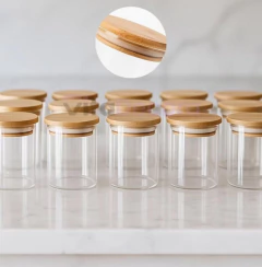 COMBO x3 FRASCOS "CAPRI" DE VIDRIO REDONDOS CON TAPA DE BAMBOO - Marian - Todo Organizado