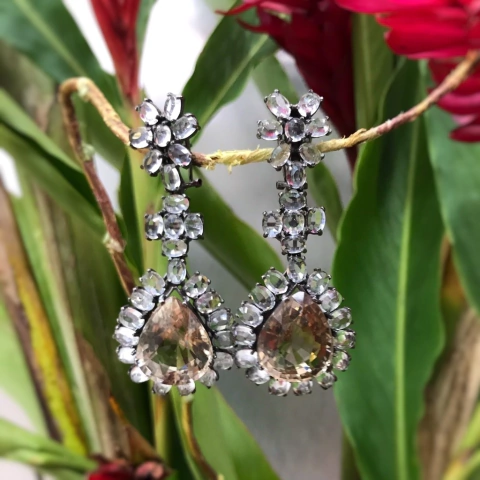 Brinco Quartzo Fumê, pedra e prata