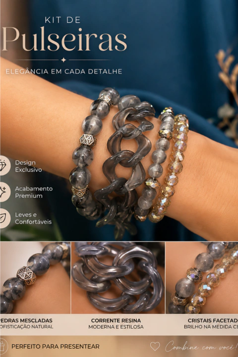 KIT DE PULSEIRAS FEMININA ADULTA - 4 PEÇAS