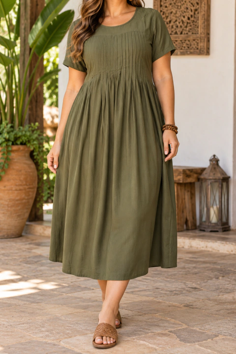 VESTIDO LONGO INDIANO EM VISCOSE COM MANGUINHA