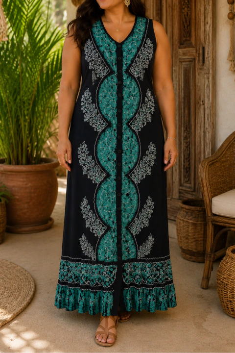 VESTIDO INDIANO LONGO BORDADO ID