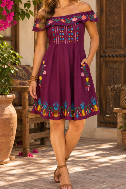 VESTIDO CURTO CIGANINHA BORDADO 100% VISCOSE