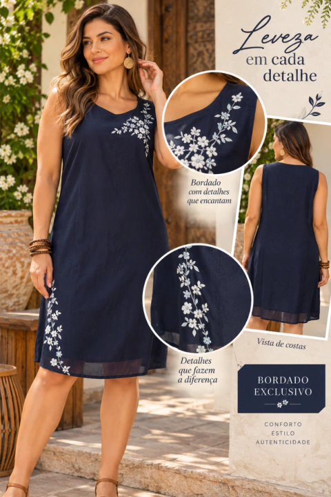 VESTIDO CURTO INDIANO CAVADO COM DETALHES BORDADOS