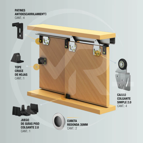 Kit colgante doble 2.0 Ruedamas x 2 mt Aluminio - comprar online