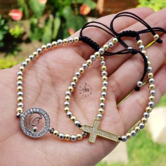 PULSERAS EN PAREJA CRUZ Y VIRGEN