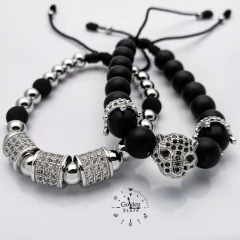 PULSERAS EN PAREJA ONIX MATE / ACERO