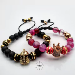 PULSERA NEOPRENO / PIEDRA NATURAL / ACERO PAREJA X2