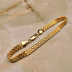 Pulsera tejido chino doble carril Oro laminado 18k