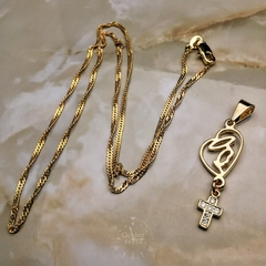 Cadena Singapur + Dije Virgen del carmen Cruz