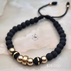 PULSERA CON NEOPRENO Y BALINES DE ORO LAMINADO 18K
