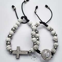 PULSERAS EN PAREJA CRUZ Y VIRGEN