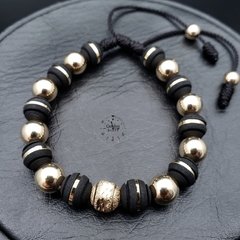 PULSERA CON NEOPRENO Y BALINES DE ORO LAMINADO 18K
