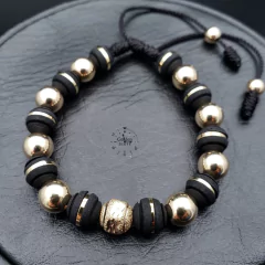 PULSERA CON NEOPRENO Y BALINES DE ORO LAMINADO 18K