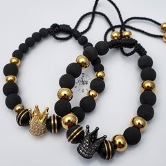 PAREJA DE PULSERAS CORONAS ACERO INOXIDABLE Y NEOPRENO
