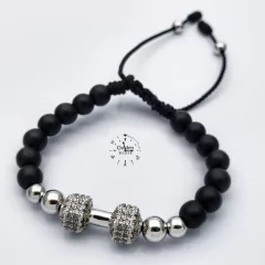 PULSERA MANCUERNA ONIX MATE / ACERO INOXIDABLE