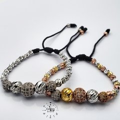PULSERA PARA PAREJAS BOLAS DE CAERO INOXIDABLE CURVO