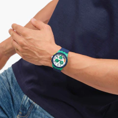 Reloj Swatch Time Flies SUSG412 Cronógrafo Originals Verde Silicona Azul 3 BAR en internet