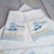 Kit cueiro de flanela com fraldas personalizadas, adornadas com bordado de ursinho aviador e o nome Nicolas.