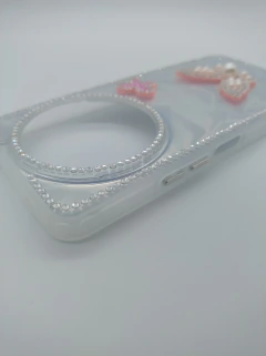 Xiaomi Redmi A3 Funda Glitter Mariposas Rosa con Perlas - Tecnostreet785