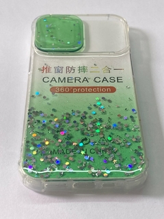 iPhone 13 Funda Antishock Verde glitter tapa camara - comprar online
