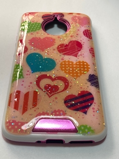 Moto E4 Funda Ref Corazones +Beige